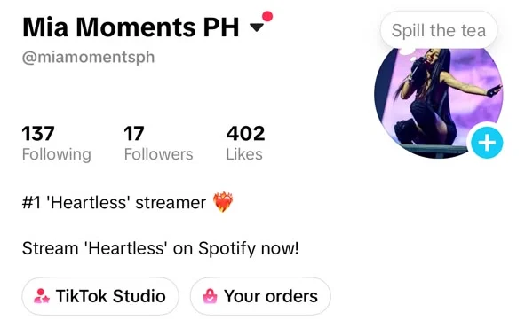 Mia Moments PH TikTok profile